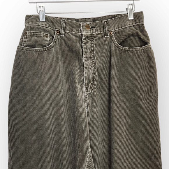 Vintage LL Bean Double L Green Corduroy High Waisted Tapered Leg Pants 6 - Picture 2 of 9